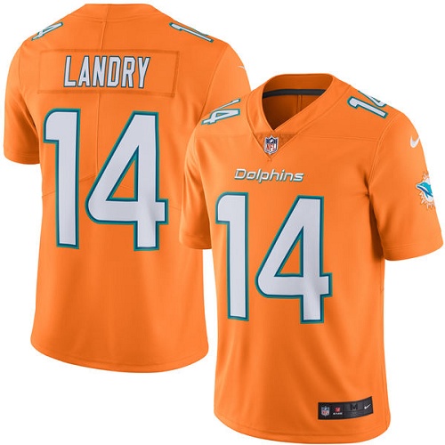 Men's Limited Jarvis Landry Nike Jersey Orange - #14 Rush NFL Miami Dolphins